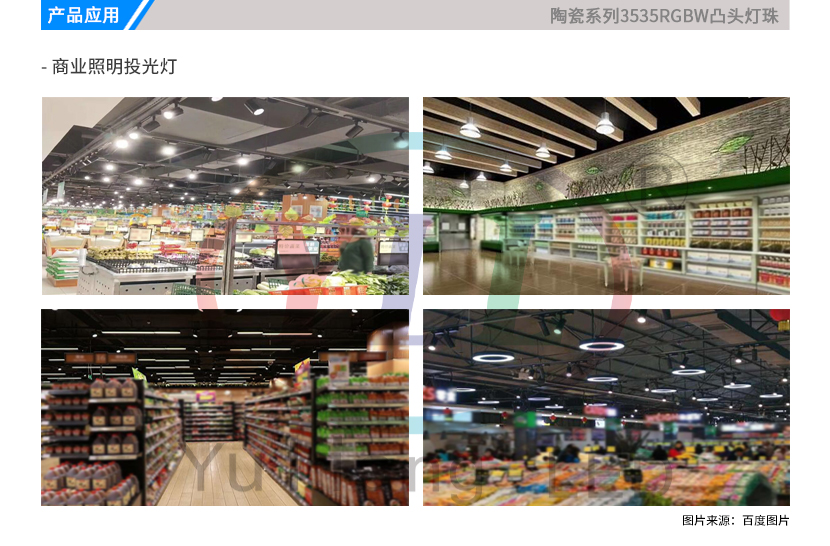 4、陶瓷3535RGBW凸头灯珠产品应用超市照明投光灯.jpg